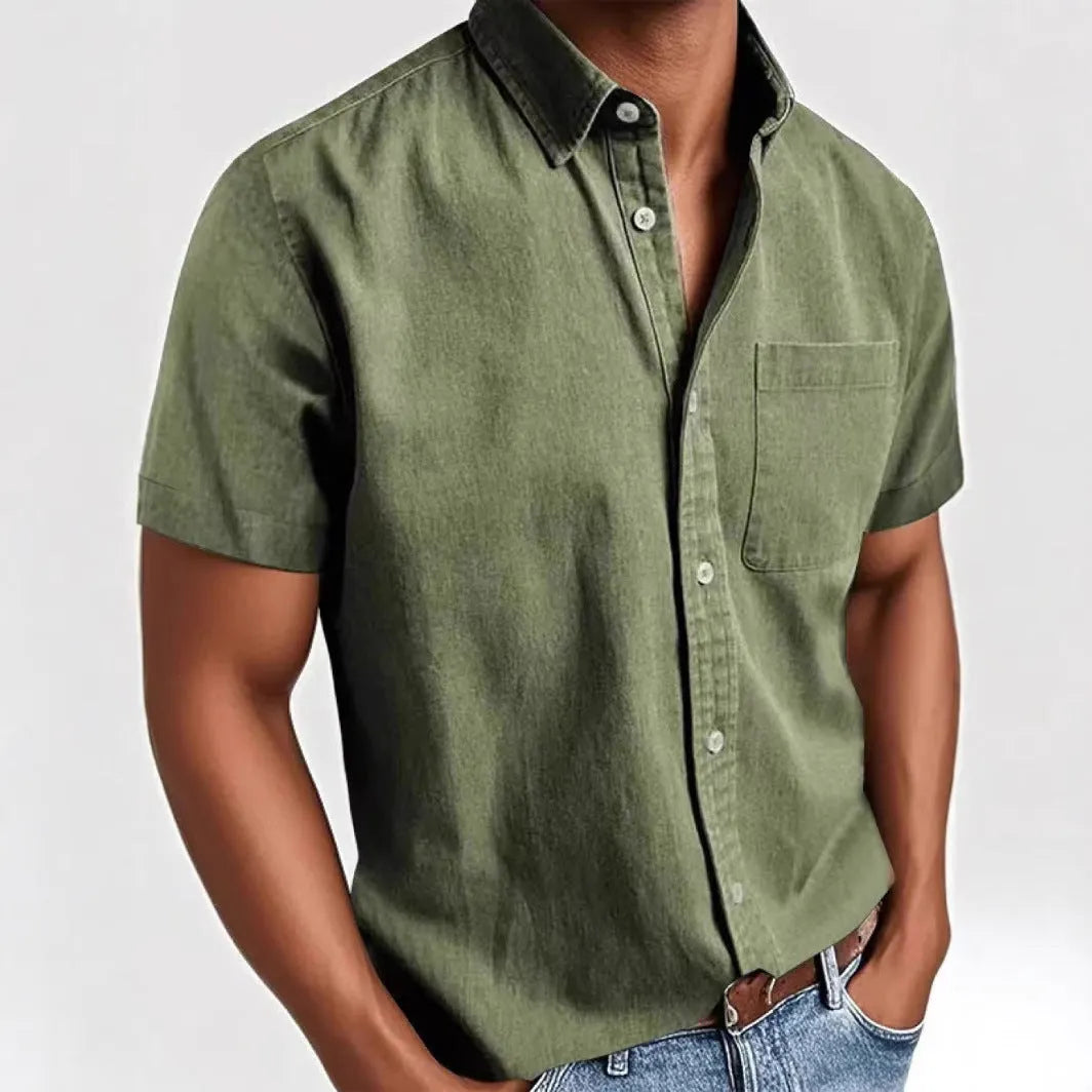 Men's loose fit short sleeve casual shirt in cotton blend fabric available in multiple colours