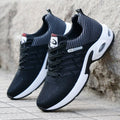 Men's breathable mesh air cushion running shoes in black – low top woven upper on rubber sole