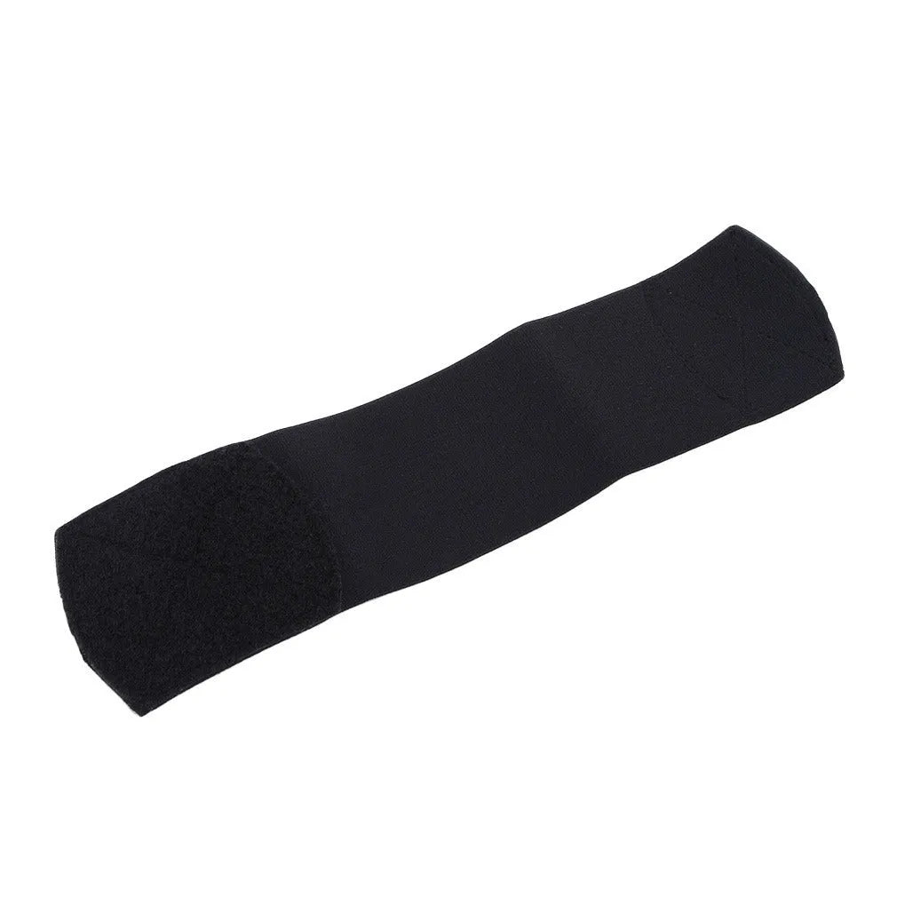 Red rubber football shin guard securing tape belt shown alongside football equipment