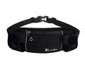 Outdoor sports running belt with diving material, 32x12cm, black colour, showing two pockets for kettle and mobile phone