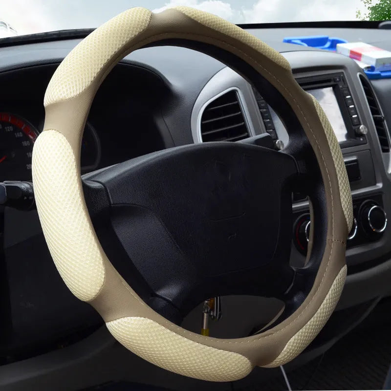 Four seasons universal car steering wheel cover in breathable fabric with anti-slip surface, black colour