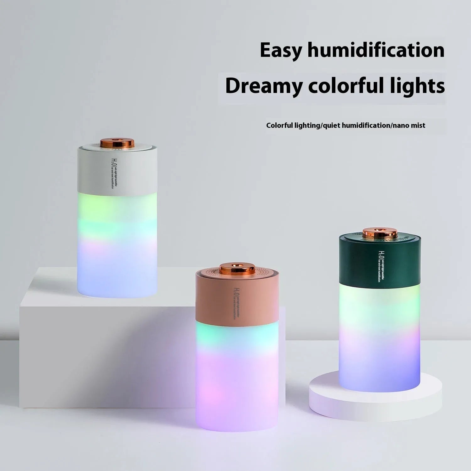 Homehold colourful plastic humidifier column shape 7.5x7.5x14.8cm USB charging low noise white or pink