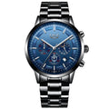 Men's black and rose red gold quartz sports watch with waterproof design