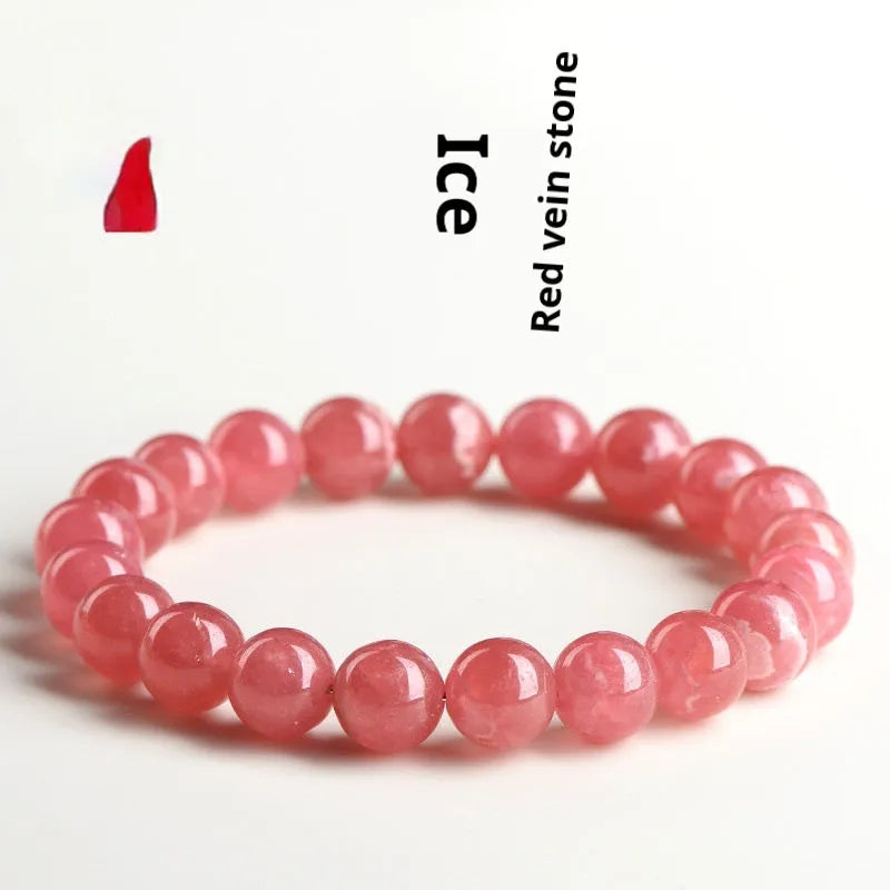 Women's geometric crystal bracelet with longevity lock fastening in rhodochrosite colour with multiple bead size options