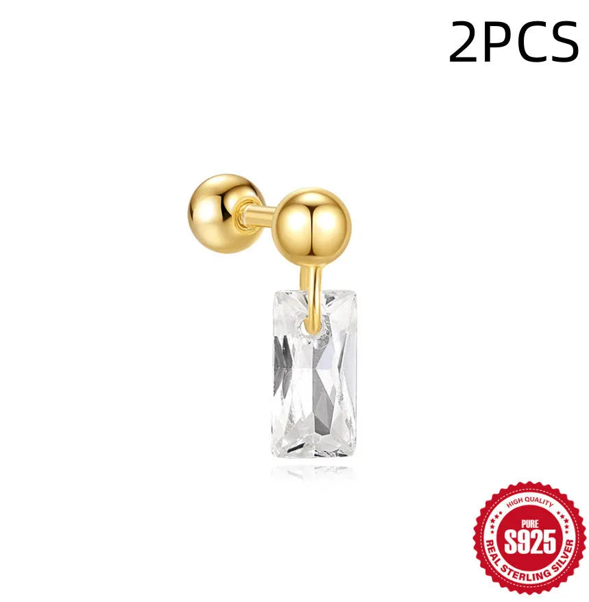 S925 sterling silver flower stud earrings with red gravel stone and gold electroplated finish