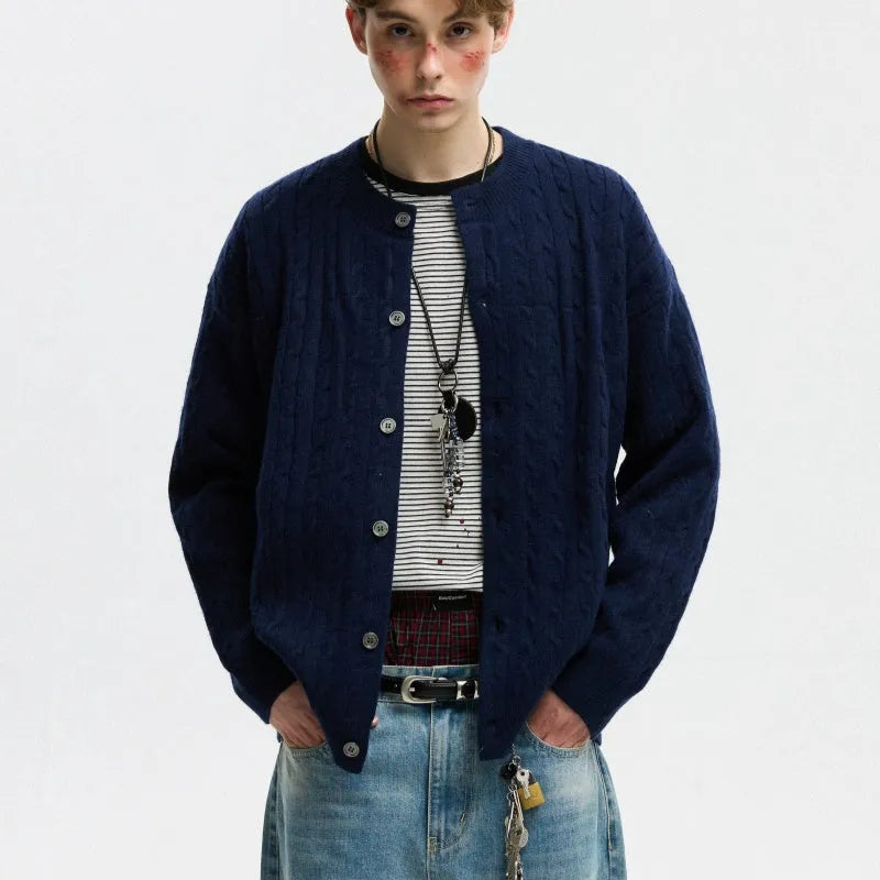 Twisted solid colour sweater cardigan for men and women in loose fit polyester, available in red navy blue blue white light floral gray