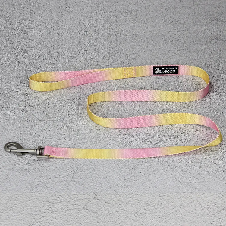 Gradient colour nylon pet leash set with dog collar and lead in pink blue yellow purple green combinations
