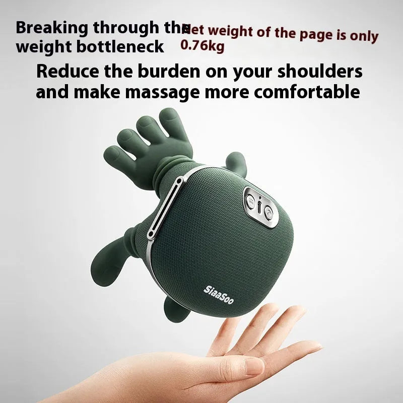 Electric neck and shoulder massager in moss green with 4D kneading and heat, cordless design