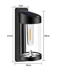 Solar portable outdoor courtyard decorative lamp with aluminium shell, warm white light, and IP44 rating on a garden wall