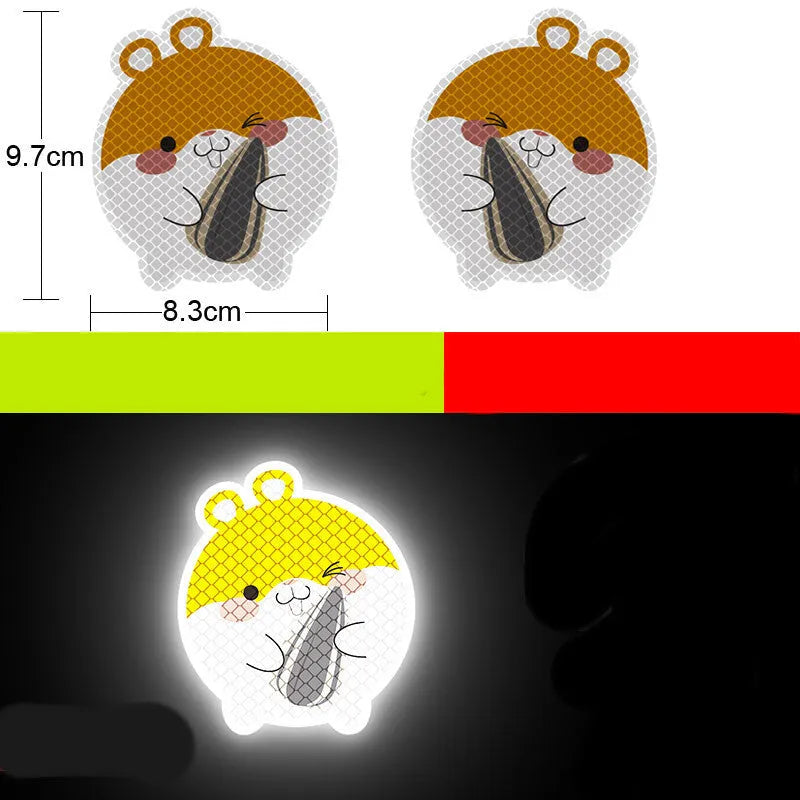 Pair of reflective warning stickers with diamond film for vehicles, approximately 9 by 5 cm