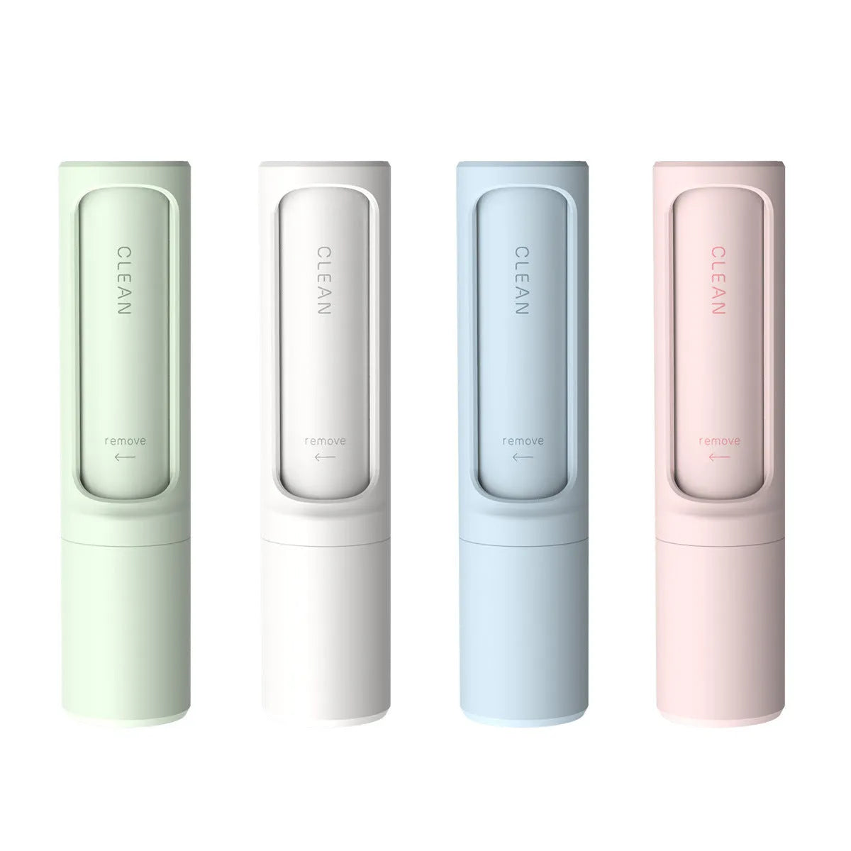 Rotating cylinder electrostatic pet hair removal brush in light pink with ABS body on a white background