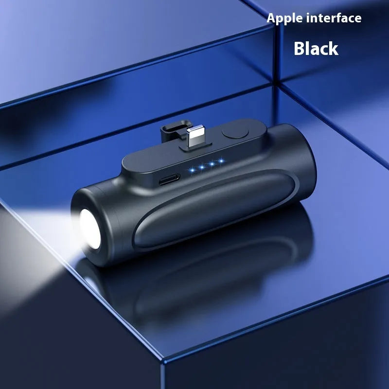 Creative power bank with LED flashlight in Black or Pink with Type-C or Apple charging port