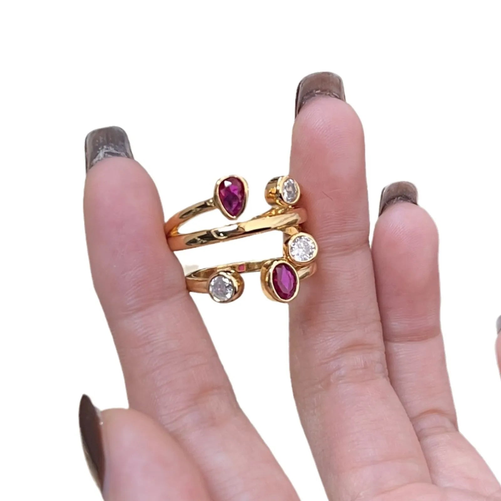 Irregular geometric cross double-headed diamond ring in two-tone colours