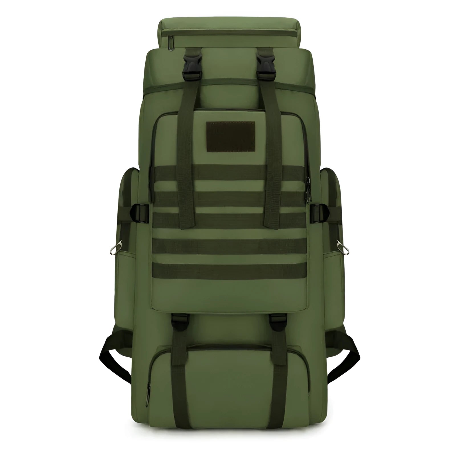 Canvas large capacity men's backpack in army green with retro military style and multiple pockets for hiking travel