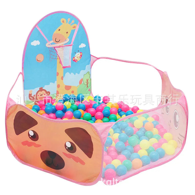 Children's cloth folding cartoon ocean ball pool tent in blue, pink, and yellow options for indoor outdoor play