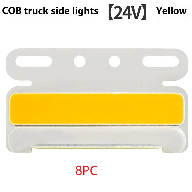 COB LED truck side light in aluminium housing for 12V 24V vehicles, shown in multiple colour options.