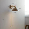 Nordic style wooden wall-mounted lamp with plug, shown in walnut colour finish.