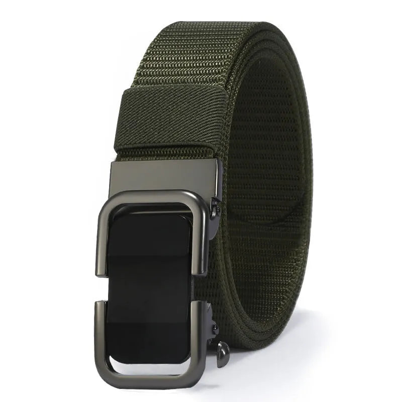 Men's nylon canvas belt with toothless alloy buckle in 120cm length