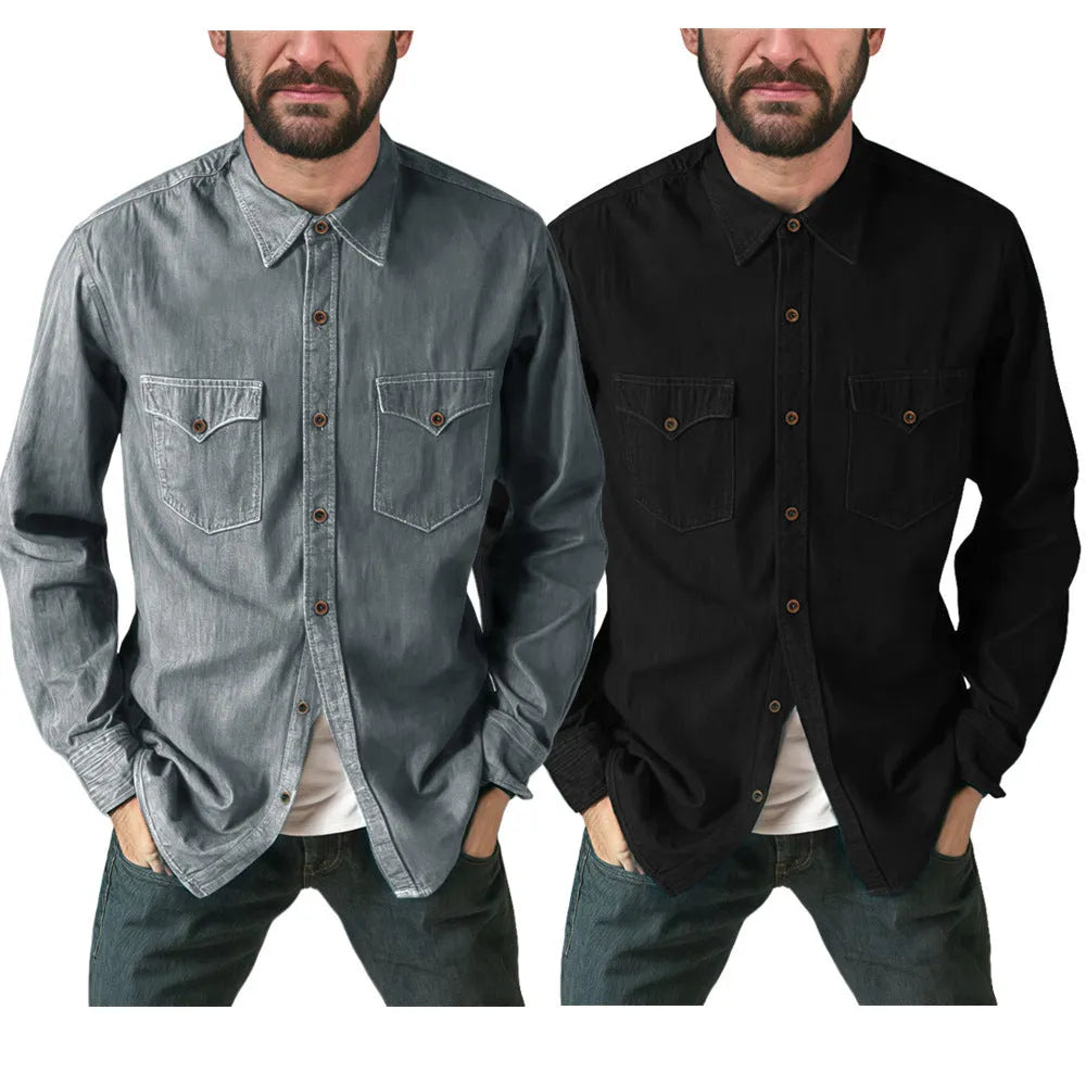 Men's regular fit cotton denim cardigan coat in khaki, shown open as a layering piece.