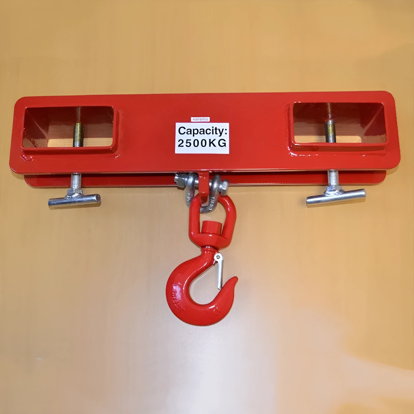 Forklift crane hook attachment with rotatable drum and safety locking mechanism