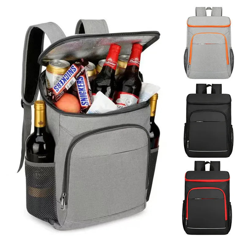 Large thermal insulated oxford cloth backpack with curved shoulder straps in grey and orange colour option