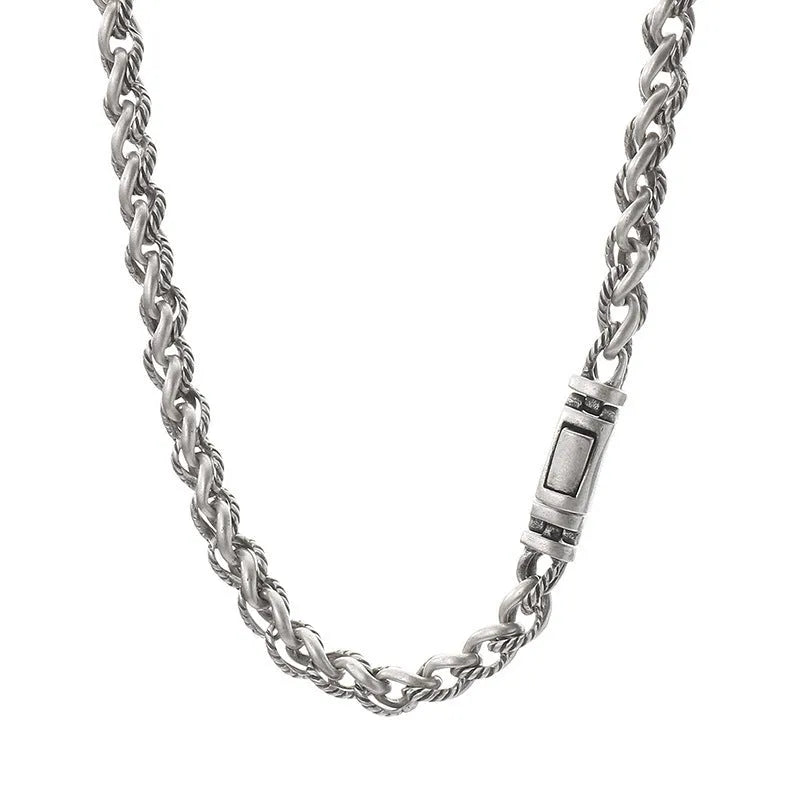 Men's antique silver titanium steel keel chain necklace with large hemp flower links