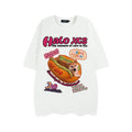 Cartoon hamburger dog printed cotton T-shirt in loose fit with round neck collar