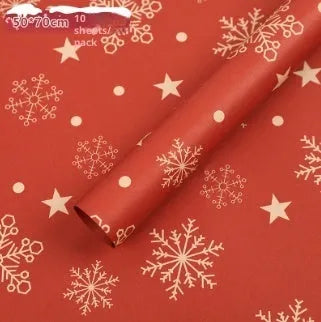 Christmas Kraft paper gift wrap with cartoon ink print, red and green patterns, 50x70cm sheet