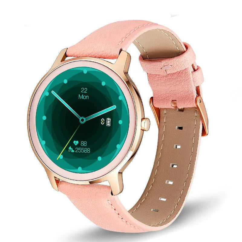 Women's silver smart watch with stainless steel mesh strap and 1.3 inch touch screen display