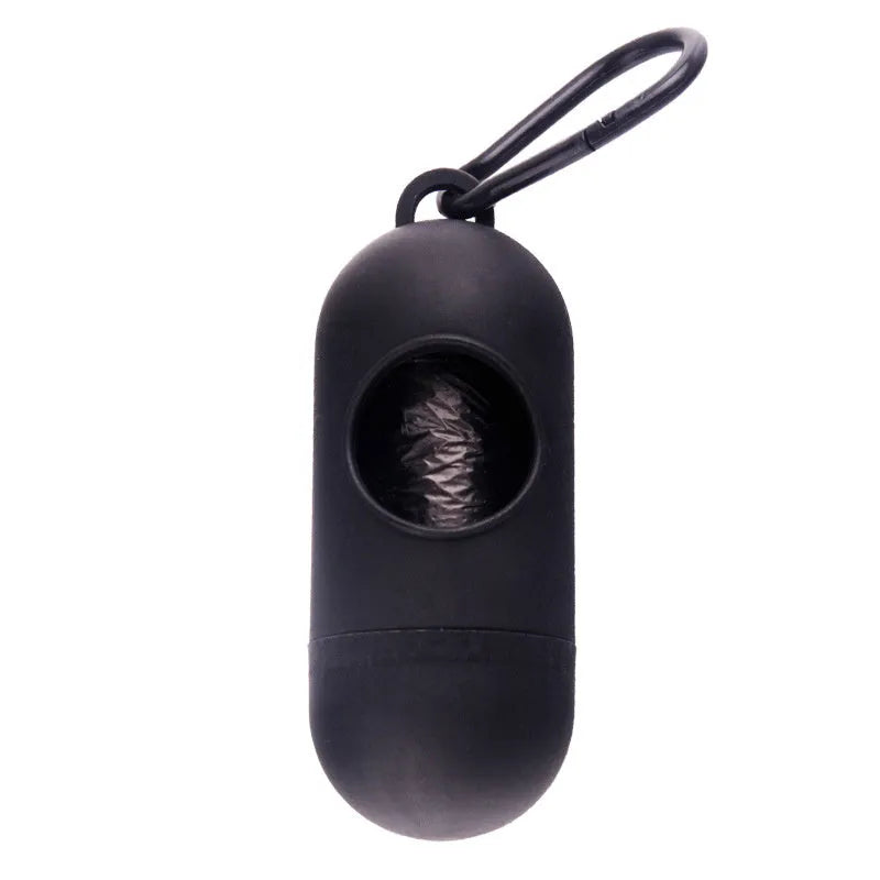 Plastic dog waste bag dispenser holder with a side hook, shown in blue colour