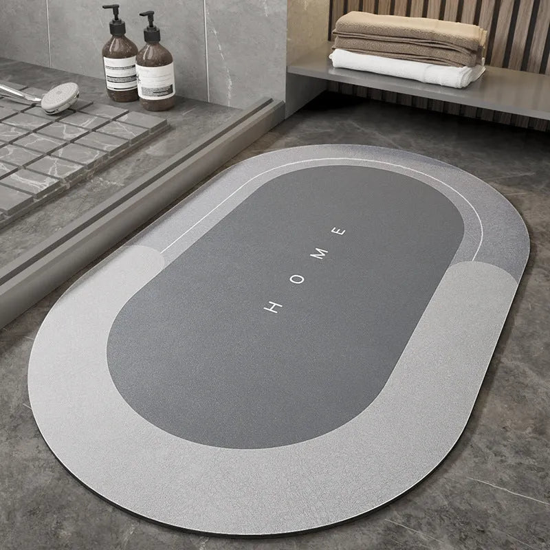 Machine-woven blended bathroom foot mat in Lake Baikal blue oval shape, 50x80cm size
