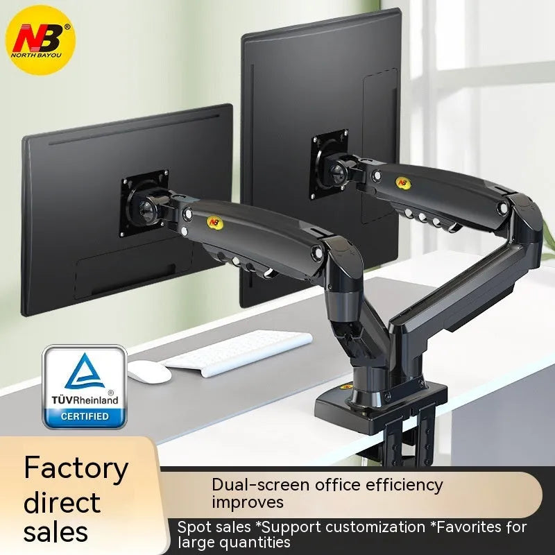 Dual screen monitor bracket with lifting mechanism in aluminium alloy and plastic construction