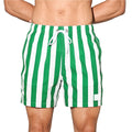 Men's casual loose striped quick-drying shorts in black and white stripes, polyester fibre summer sport shorts with elastic waist