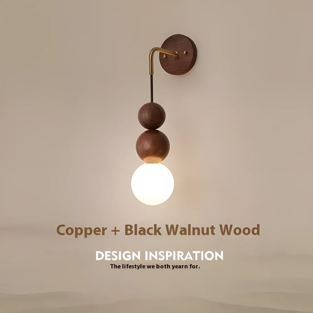 Wood copper wall lamp with tricolour lighting for living room or bedroom walls
