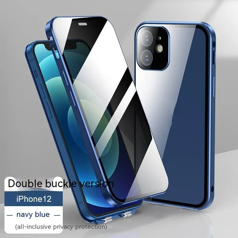 Glass iPhone case with double-sided privacy buckle in multiple colour options.