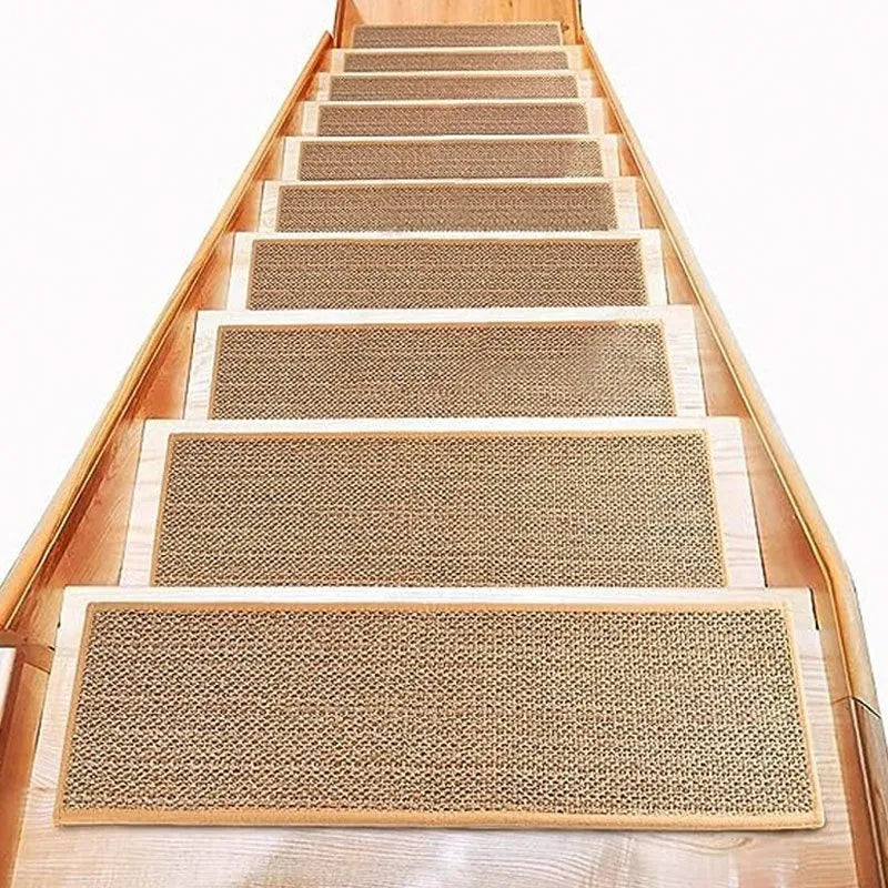 Japanese-style linen stair mat in camel colour with rubber bottom, 20cm by 76cm size