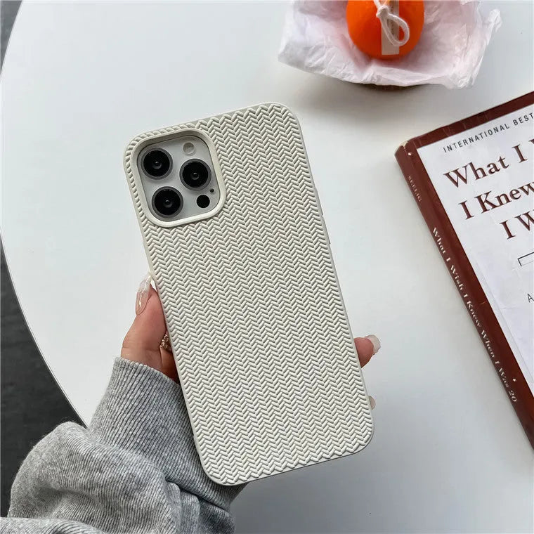 Woven liquid silicone phone case with wave pattern for iPhone, available in multiple colours