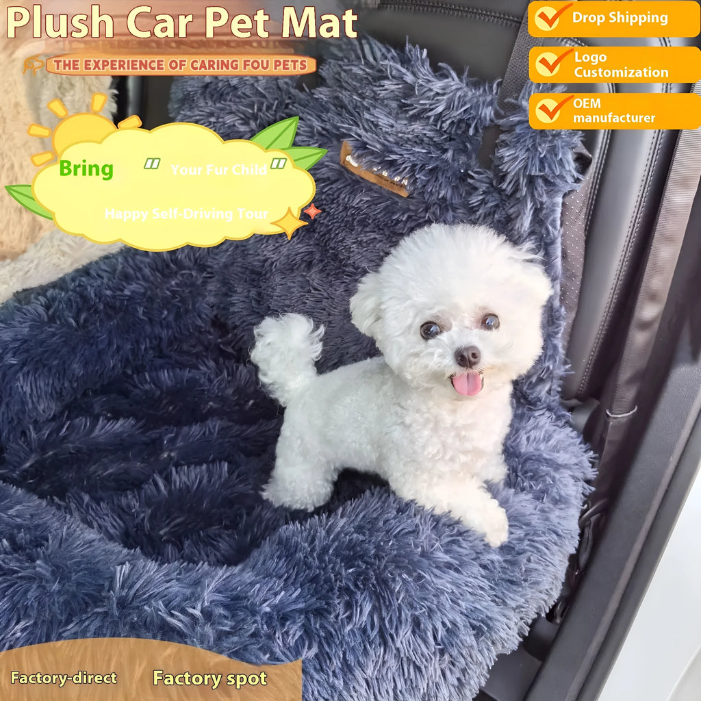 Winter thermal thickened vehicle pet mat in beige and dark grey colours showing single and double seat sizes