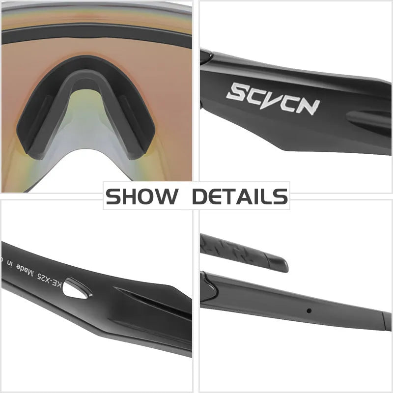 Frameless windproof sports goggles with a colourful integrated lens.