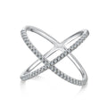 Female Zircon Inlaid Cross S925 Sterling Silver Ring Silver Colour Electroplated Finish