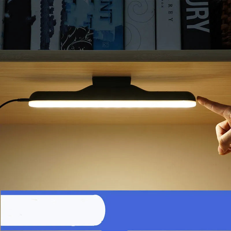 White plastic LED desk lamp with touch controls and adjustable brightness settings