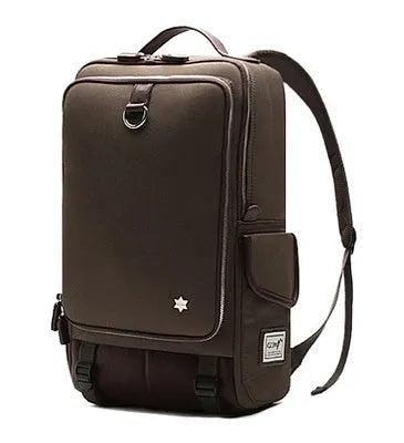 Modern men's backpack in Oxford cloth showing large main compartment, available in army green colour.