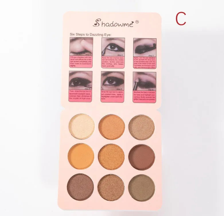 Matte makeup eyeshadow palette in style B with 9 colours, closed compact case showing EVA packaging