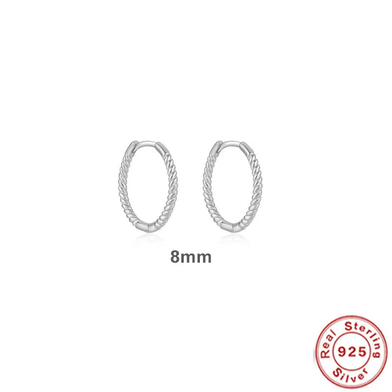 S925 Sterling Silver twisted string round ring earrings in gold or white gold plating, showing geometric design.