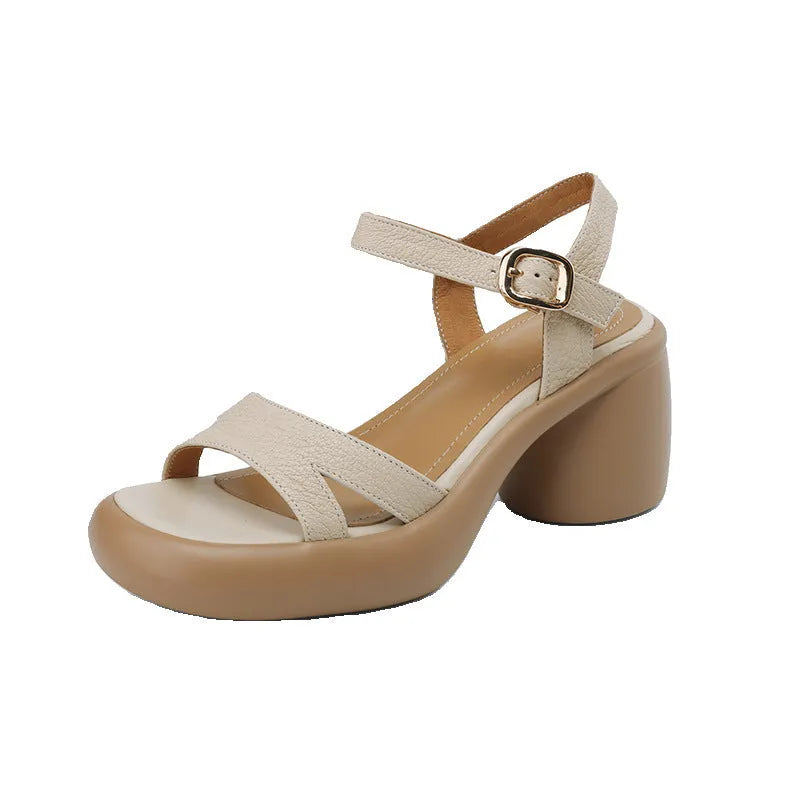 Open toe platform sandals in apricot colour with round toe holder and rubber sole