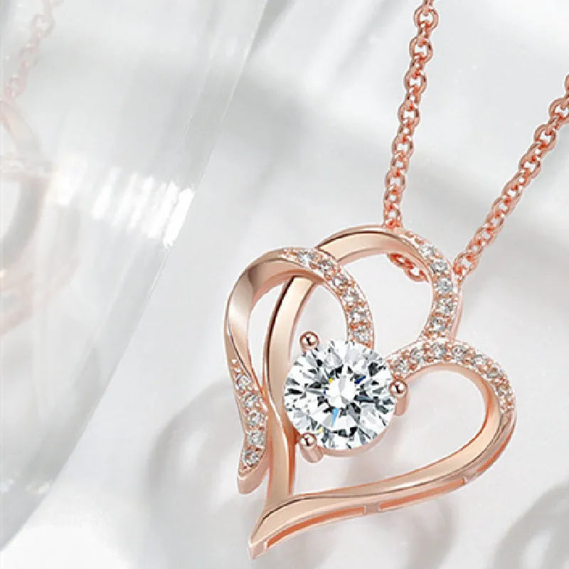 Women's 925 silver heart pendant necklace in platinum, gold, or rose gold plating