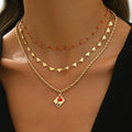 Women's three-layer geometric love necklace with heart pendant on adjustable clavicle chain