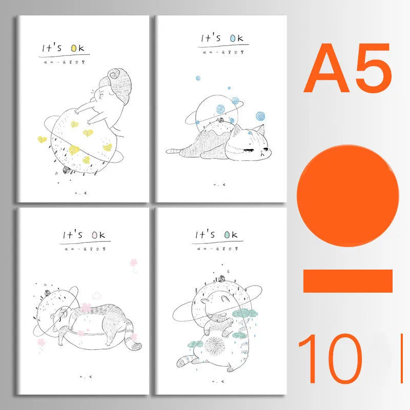 Bundle of ten soft-cover kraft paper notebooks with thread binding in various animal and nature designs.