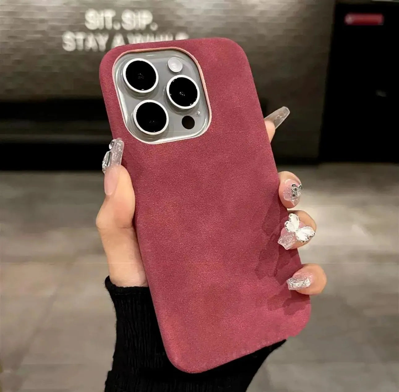 New high-grade solid colour suede phone case with frosted finish for iPhone models