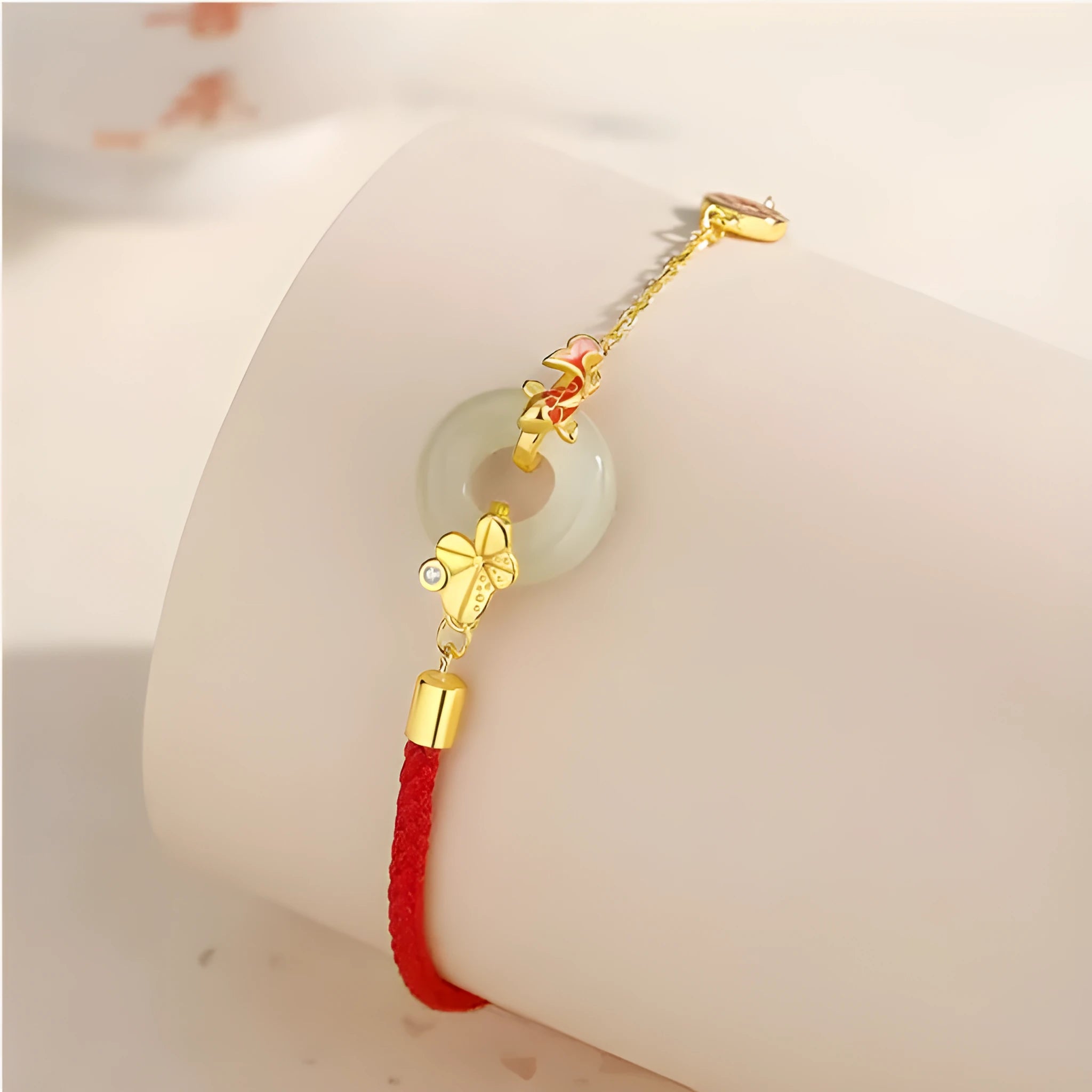 925 silver koi safety buckle bracelet with peace buckle and red rope detailing
